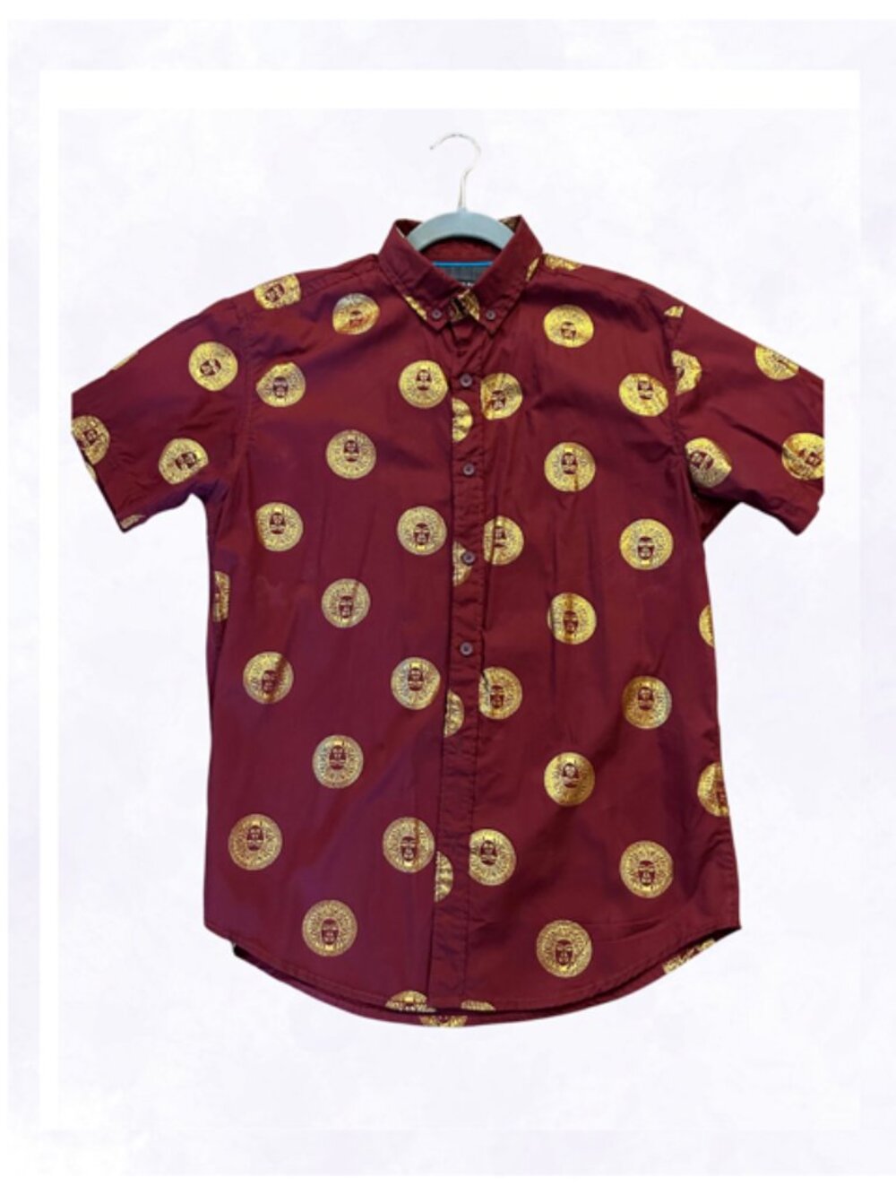 Burgundy with Gold Baroque-style Men's Button Down Shirt